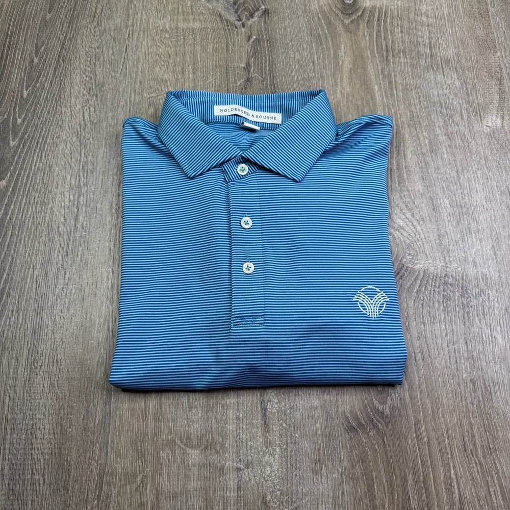 Holderness & Bourne Mens Blue Striped Tailored Fit Golf Polo Shirt Size XL
